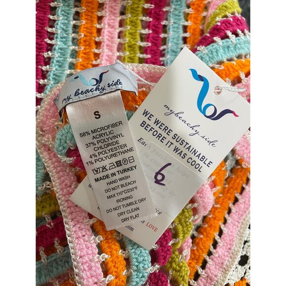 My Beachy Side Petit Fours Hand-Crochet Mini Dress Faux Leather Motif Sz Med NWT - Picture 9 of 10